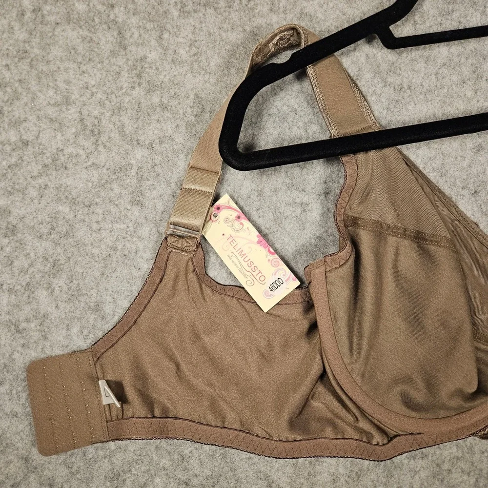 TELIMUSSTO Womens Brown Lace Embroidered Underwire Bra Comfort Support Sz 46DDD